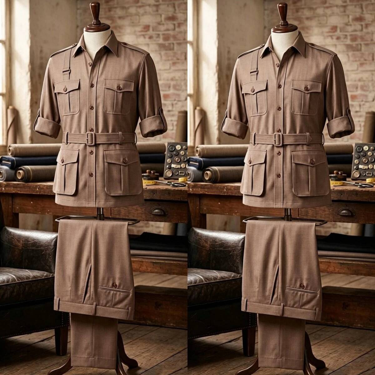 Safari Outdoor Hunting Jackets - Мужской костюм-сафари цвета хаки из 2